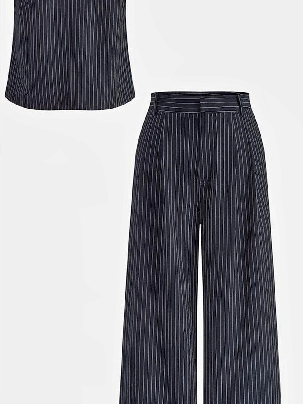 Commence Women's Pinstripe Wide Leg Pants in Black & White new